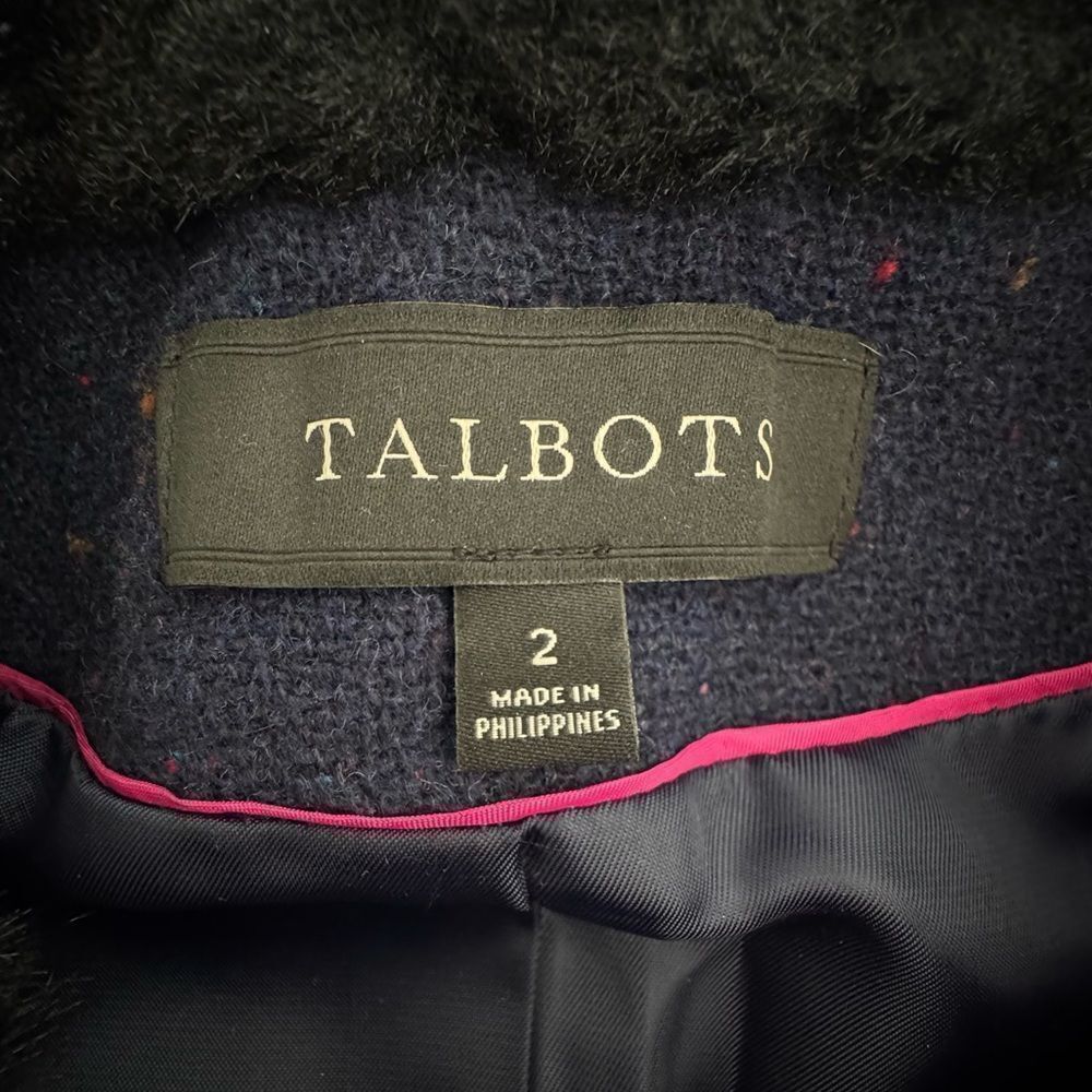 Talbots Wool Blend Fur Trimmed Jacket Blazer in Speckled Blue Size 2 - Picture 7 of 8